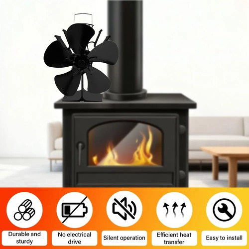 Blade heat powered stove fan - powered,
